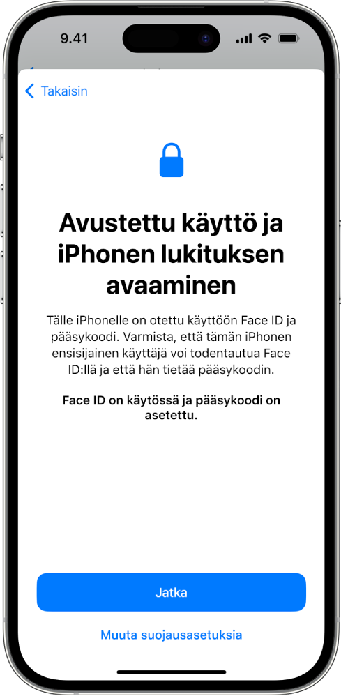 iPhone, jonka näytöllä pyydetään tukihenkilöä vahvistamaan, että laitetta käyttävä henkilö tietää laitteen pääsykoodin.