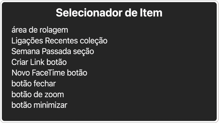 O Selecionador de Item é um painel que lista itens como área de rolagem e o botão fechar, dentre outros.