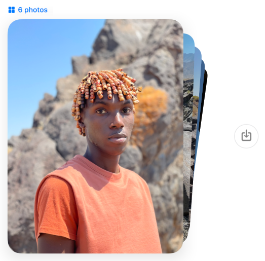 Six photos empilées dans une conversation. Cliquez sur le bouton « Enregistrer la photo » qui se trouve à droite pour enregistrer les photos dans votre photothèque.