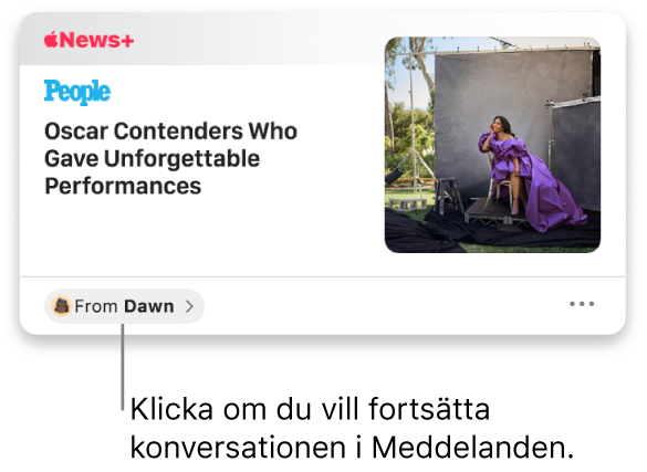 En nyhetsartikel delas i News. Klicka på etiketten Från om du vill skicka ett svar i Meddelanden.