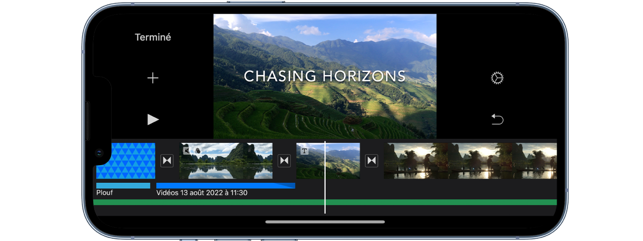 Un projet de film dans iMovie sur un iPhone.