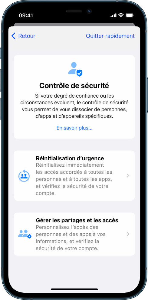 Un iPhone affichant l’écran Contrôle de sécurité.