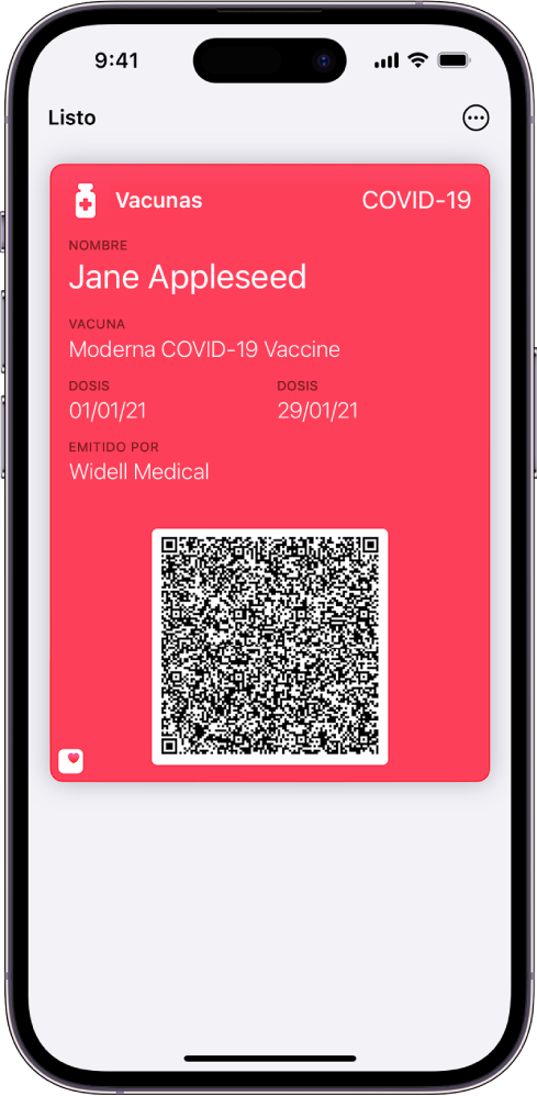 Una tarjeta de vacunación en la app Wallet.
