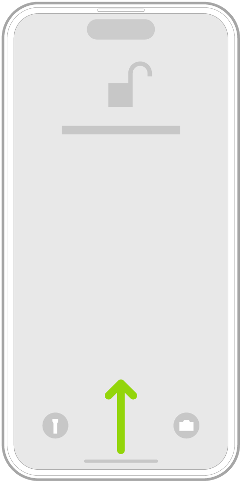 Illustration affichant un geste de balayage vers le haut depuis le bord inférieur de l’écran pour accéder à l’écran d’accueil.