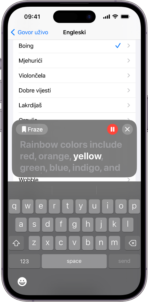 Značajka Govor uživo na iPhoneu čita naglas svaki tekst koji se unosi.