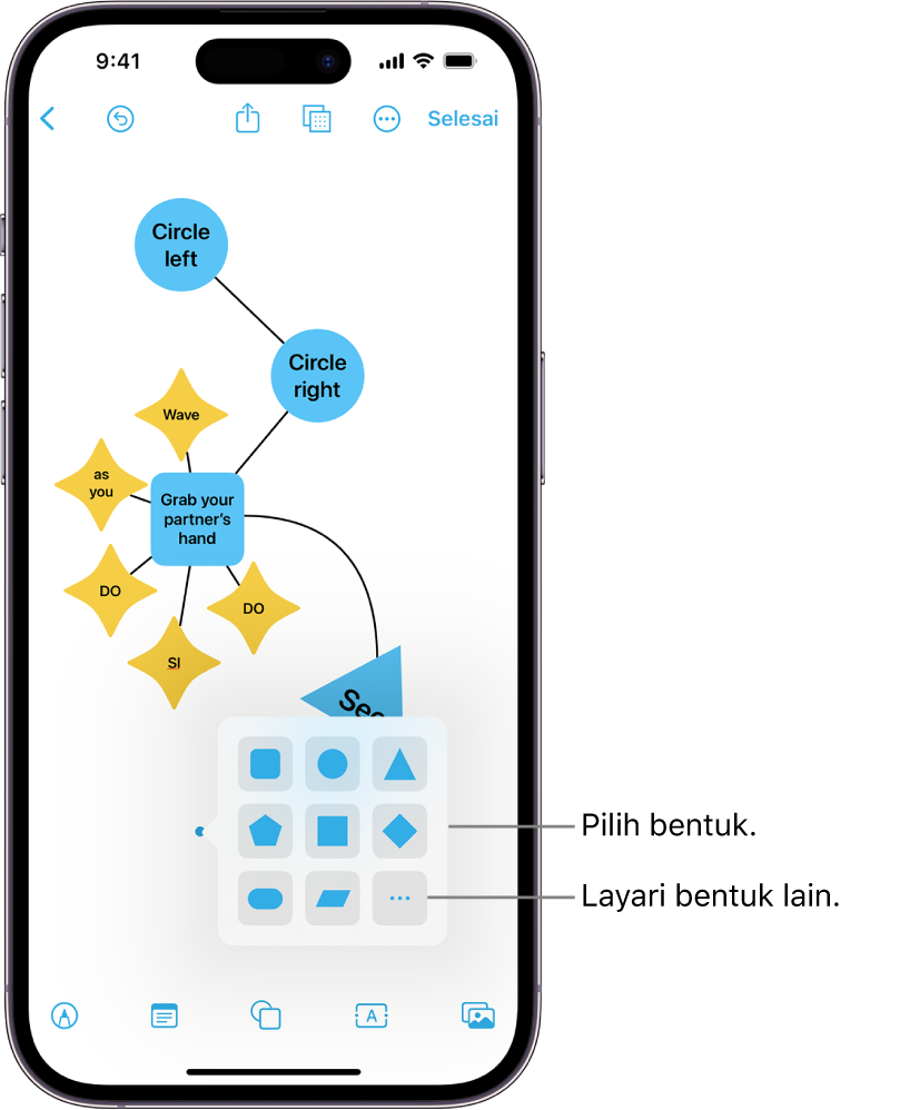 Diagram dengan bentuk baharu ditambah.