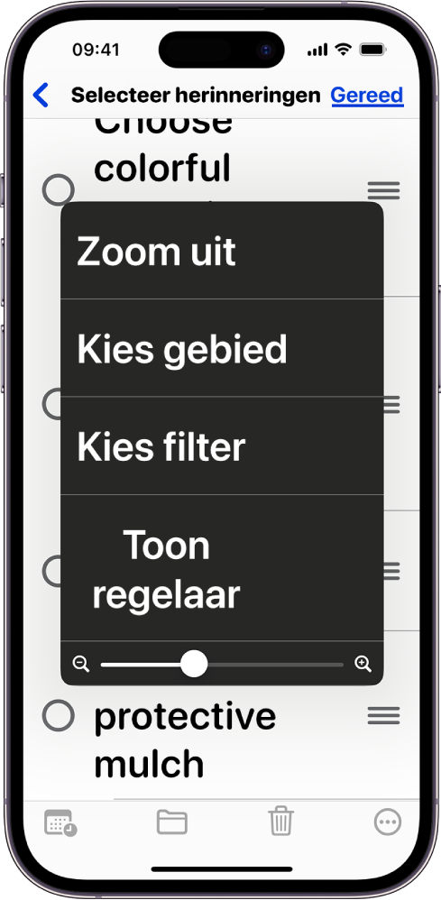 Een iPhone waarop het zoommenu wordt weergegeven.