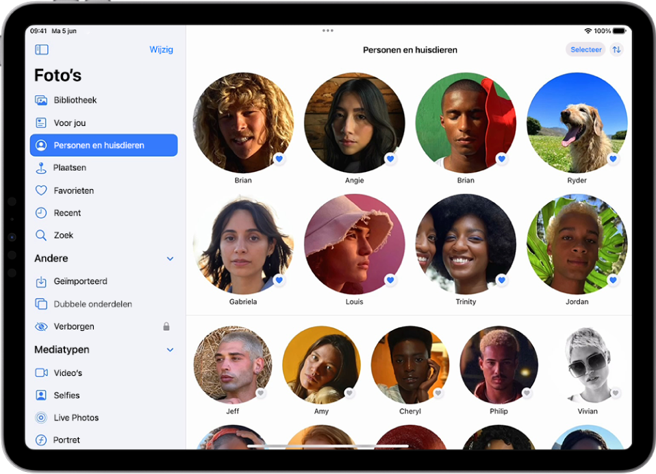 Het scherm 'Personen en huisdieren' in de Foto's-app.
