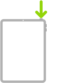 Ilustracja przestawiająca iPada; strzałka wskazuje przycisk górny.