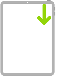 Изображение iPad со стрелкой, указывающей направление смахивания: из правого верхнего угла вниз.