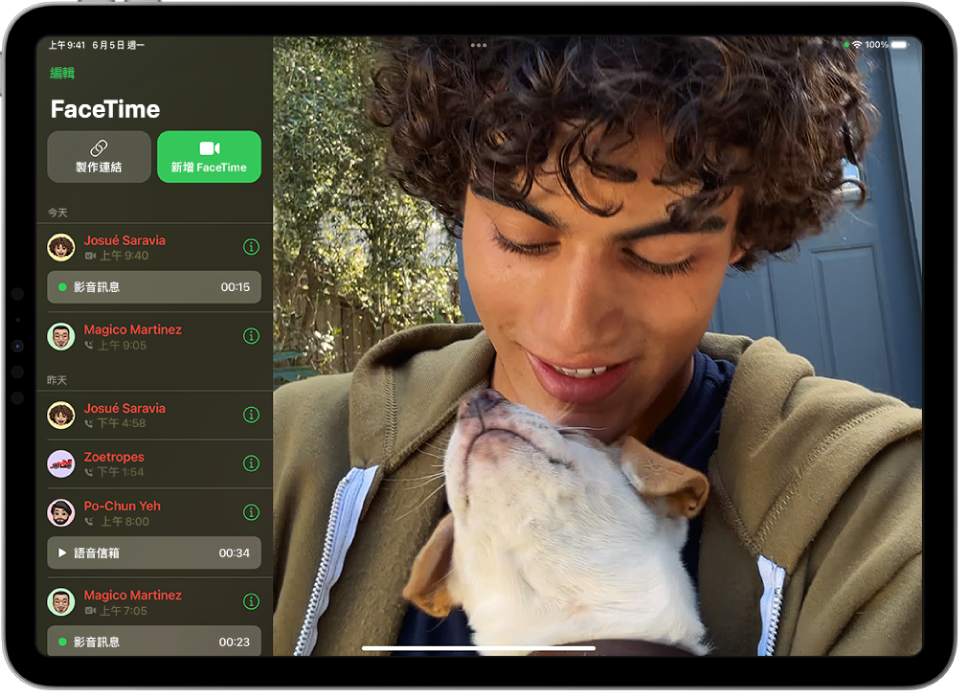 FaceTime App 顯示影音訊息。