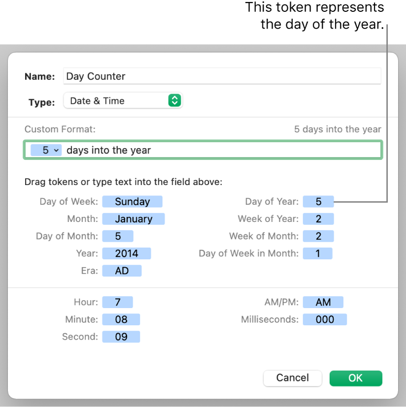 Custom date and time cell format.