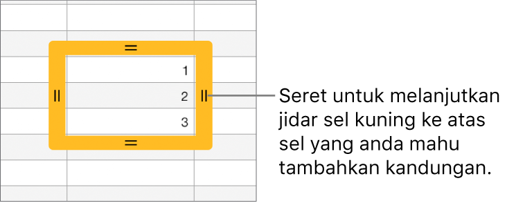 Sel yang dipilih dengan jidar kuning besar yang boleh anda seret untuk mengisi auto sel.