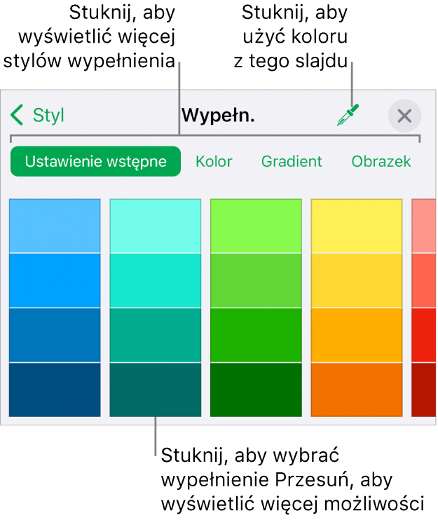 Opcje wypełnienia na karcie Styl na pasku bocznym Format.