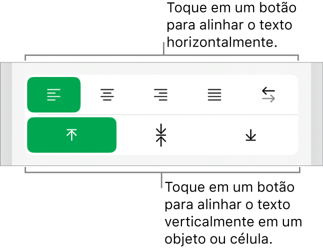 Botões de alinhamento horizontal e vertical de texto.