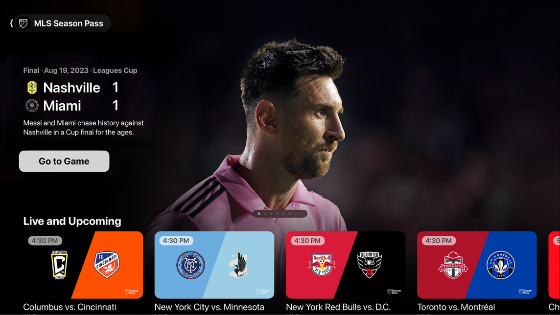 Screen showing MLS Season Pass