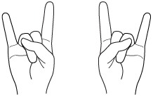 Dua tangan membuat gerakan hang loose