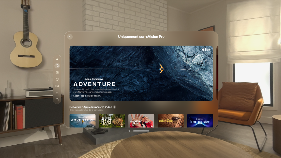 L’app Apple TV sur l’Apple Vision Pro, affichant un page pour des films 3D.