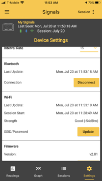 Signals Bluetooth Wi-Fi Connection Details