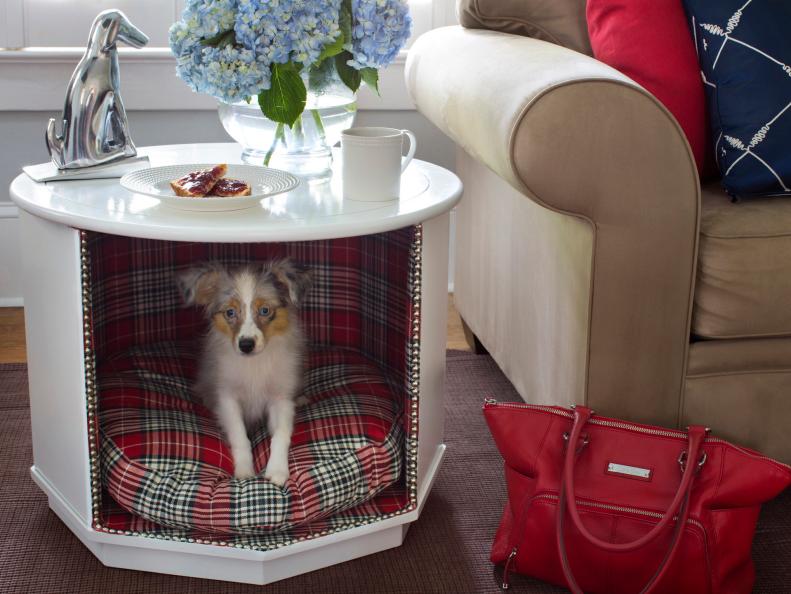 White End Table Doubles as Dog Bed 