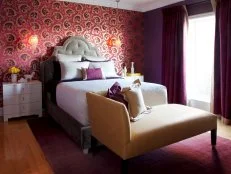 Pink and Purple Bedroom With Upholstered Headboard