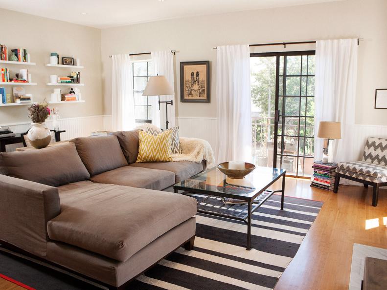 Neutral Transitional Living Room With L Shaped Couch