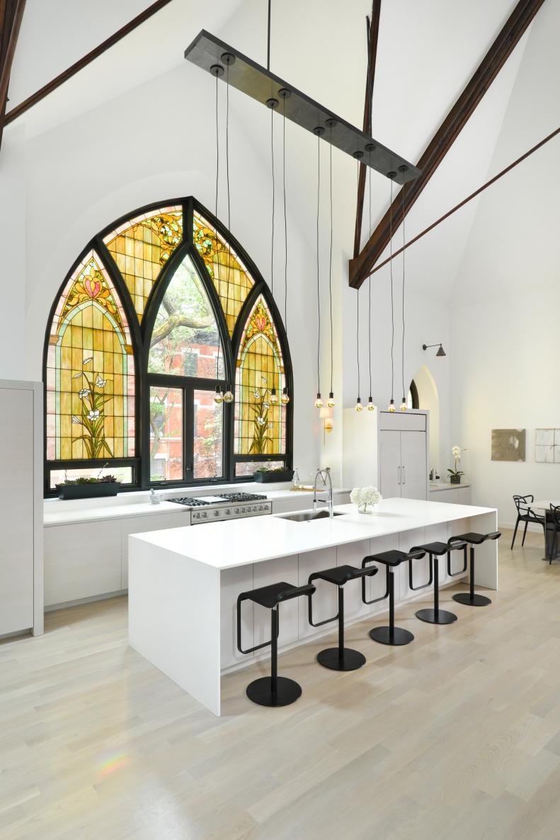 White Kitchen With Vaulted Ceiling