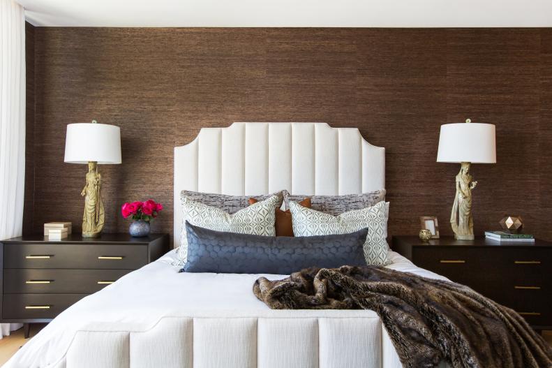 Brown Bedroom With Statue Lamps