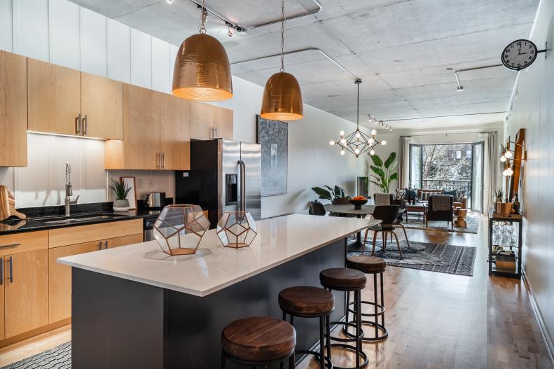 Neutral Loft Kitchen Has Industrial-Contemporary Style