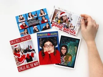 Five funny holiday cards for single people featuring Karen Kavett.