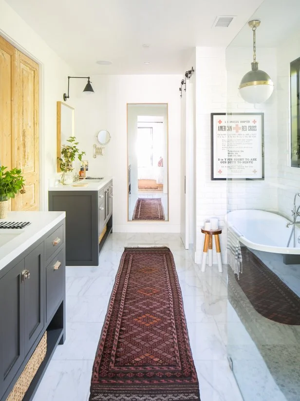 Contemporary Bathroom With Vintage Rug