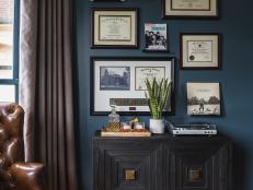 Office Nook, Framed Beatles Memorabilia Above Hutch, Record Player