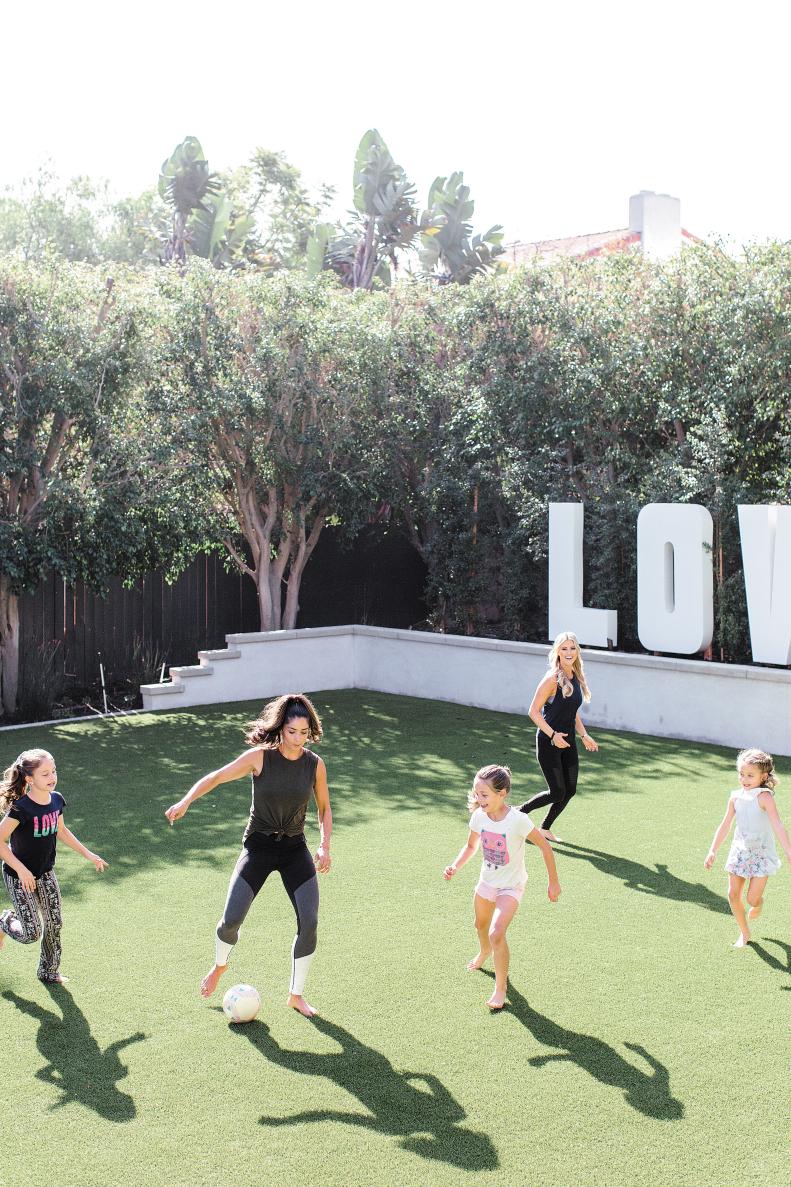 Christina Haack exercising with her kids.