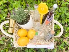 Basket With Lemons, Cocktail Mix, DIY Stirrer, Lavender, Tea Towel