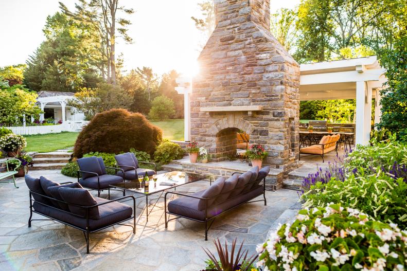 Patio With Tall Fireplace