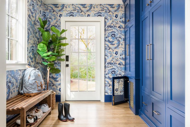 Blue Traditional Mudroom With Backpack