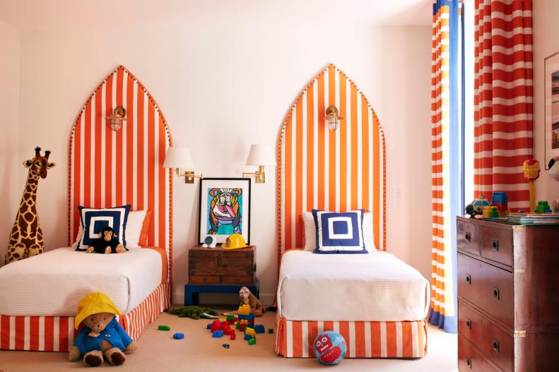 Kids' Bedroom With Striped Headboards