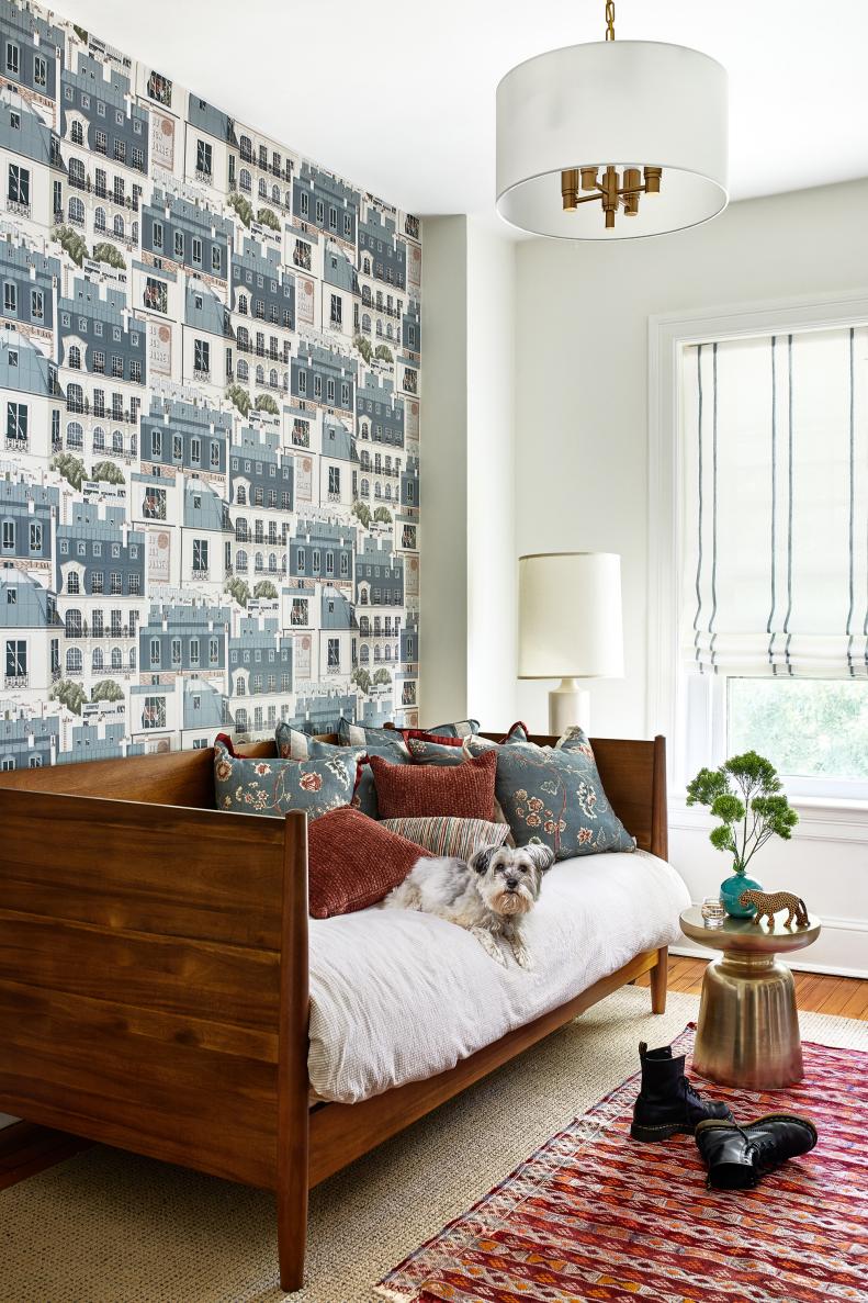 Kid's Bedroom With City-Inspired Wallpaper