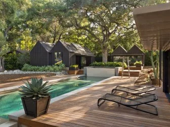 Bath House and Swimming Pool in Backyard