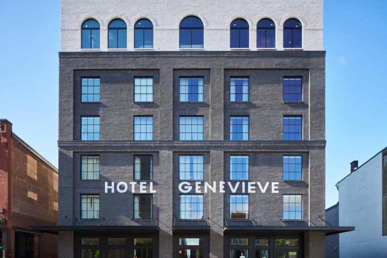 Gray Brick Exterior of Hotel Genevieve