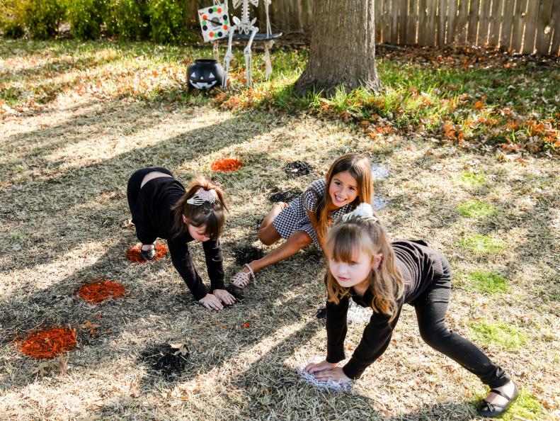 Kids Playing Halloween Twister Game