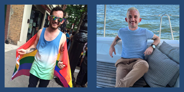 side by side of sean at pride and on a boat