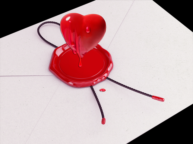 a letter sealed with a waxy red heart