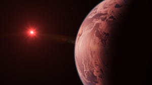 trappist 1d alien livable habitable exoplanet locked orbiting cooling red dwarf star in space with moons