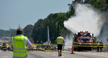 Asphalt, Emergency, Firefighter, Vehicle, Smoke, Road, Road surface, Tree, Fire department, Thoroughfare, 