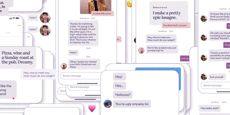 screenshots of conversations on a dating app