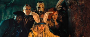 kevin hart as roland, jamie lee curtis as tannis, ariana greenblatt as tiny tina, florian munteanu as krieg, and cate blanchett as lilith in borderlands photo credit courtesy of lionsgate