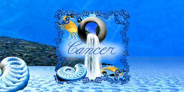 a blue and white logo reading cancer