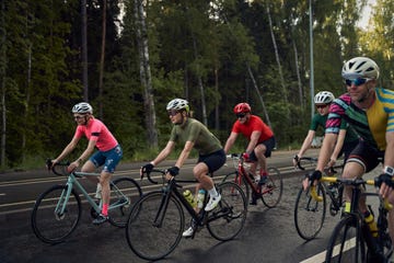 cycling club on road at countryside