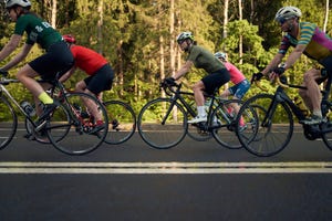 cycling club on road at countryside